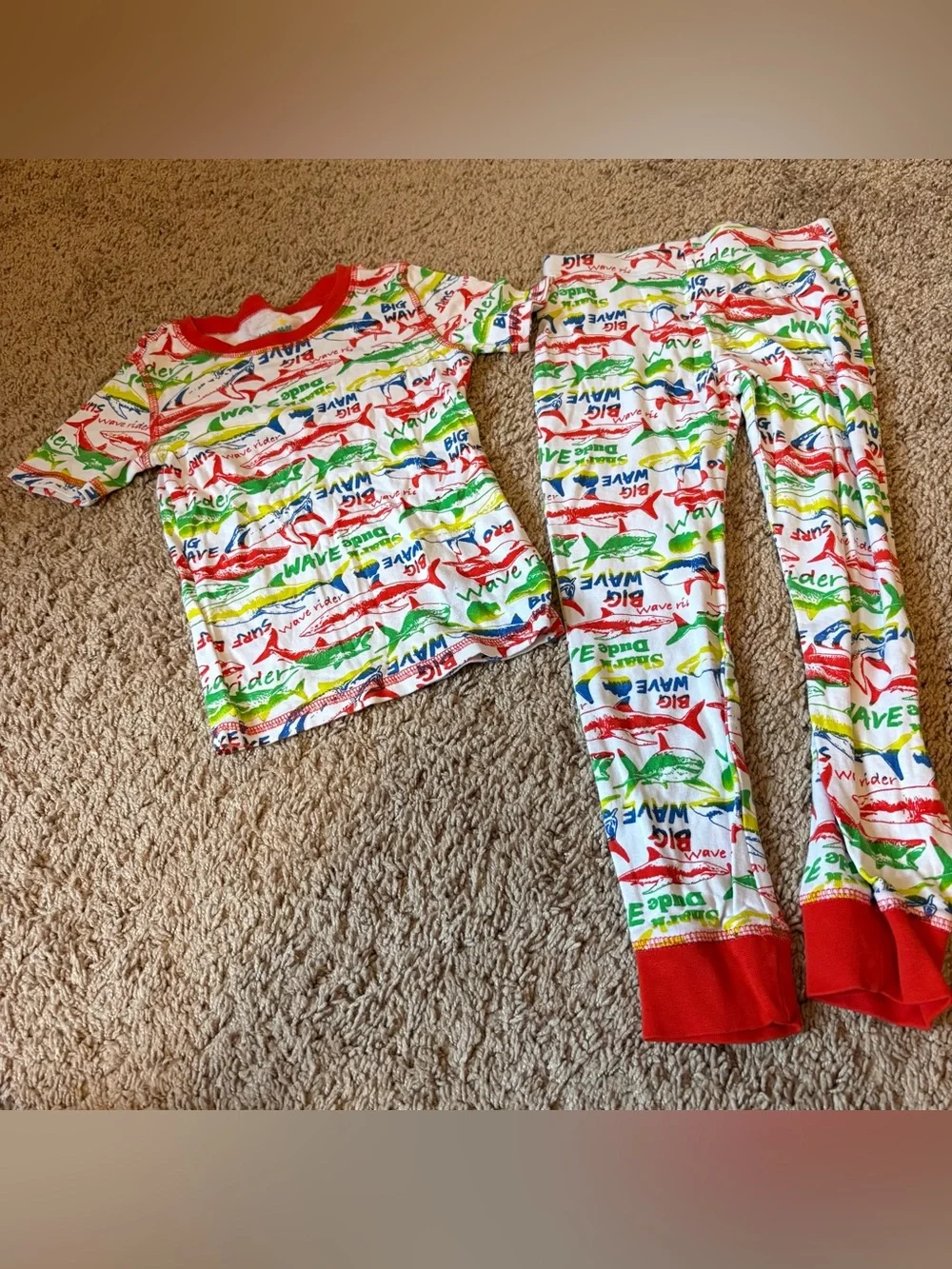 Kids Colorful Wave Print Pajama Set with Red Trim size 6